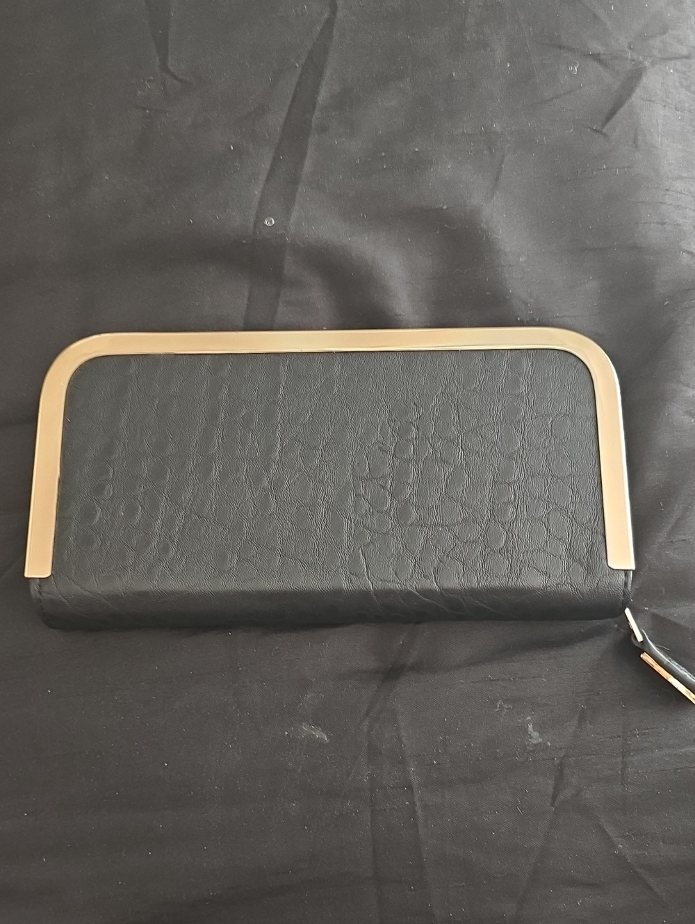 Classic Black Faux-Leather Wallet with Gold Frame
